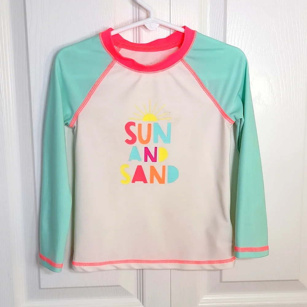 Cat & Jack Girls Rash Guard Top Neon Graphic Long Sleeve 4T